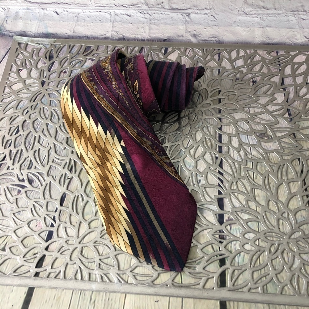 Mixed Paisley and Striped Gold and Purple Tie